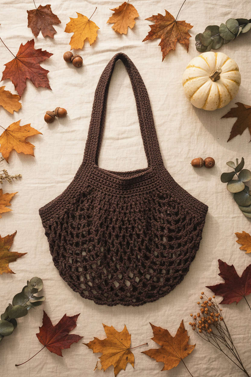 Brown Crochet Market Bag - Boho