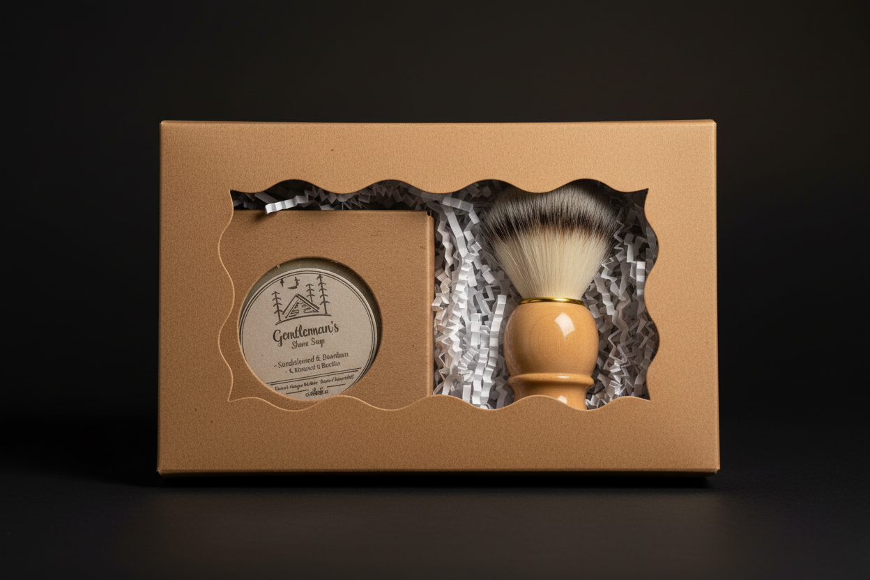 Savage Gift Set with shaving soap puck and brush in kraft gift box